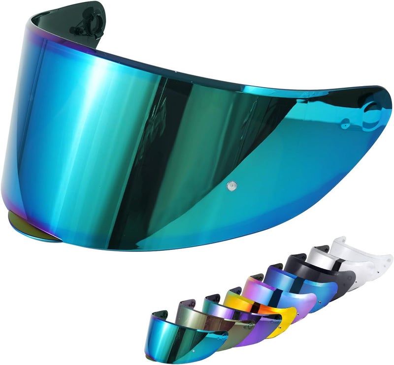 VCOROS Motorcycle Helmets Visor Shield WS-609 Full Face Helmet Visor Replacement Accessories (Chrome Rainbow Green) - Image 1